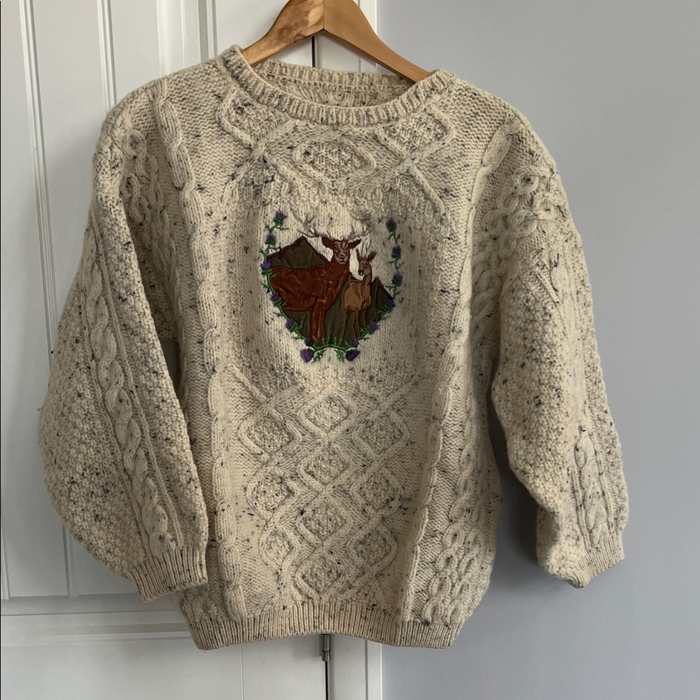VINTAGE Woolen Sweatshirt Adult Cream Cable Knit